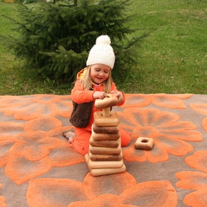 Handmade Educational Giant Wooden Stacking Pyramid Natural Montessori and Waldorf Inspired, 10 Square Parts 20 cm Base Lotes Toys Baby Gift