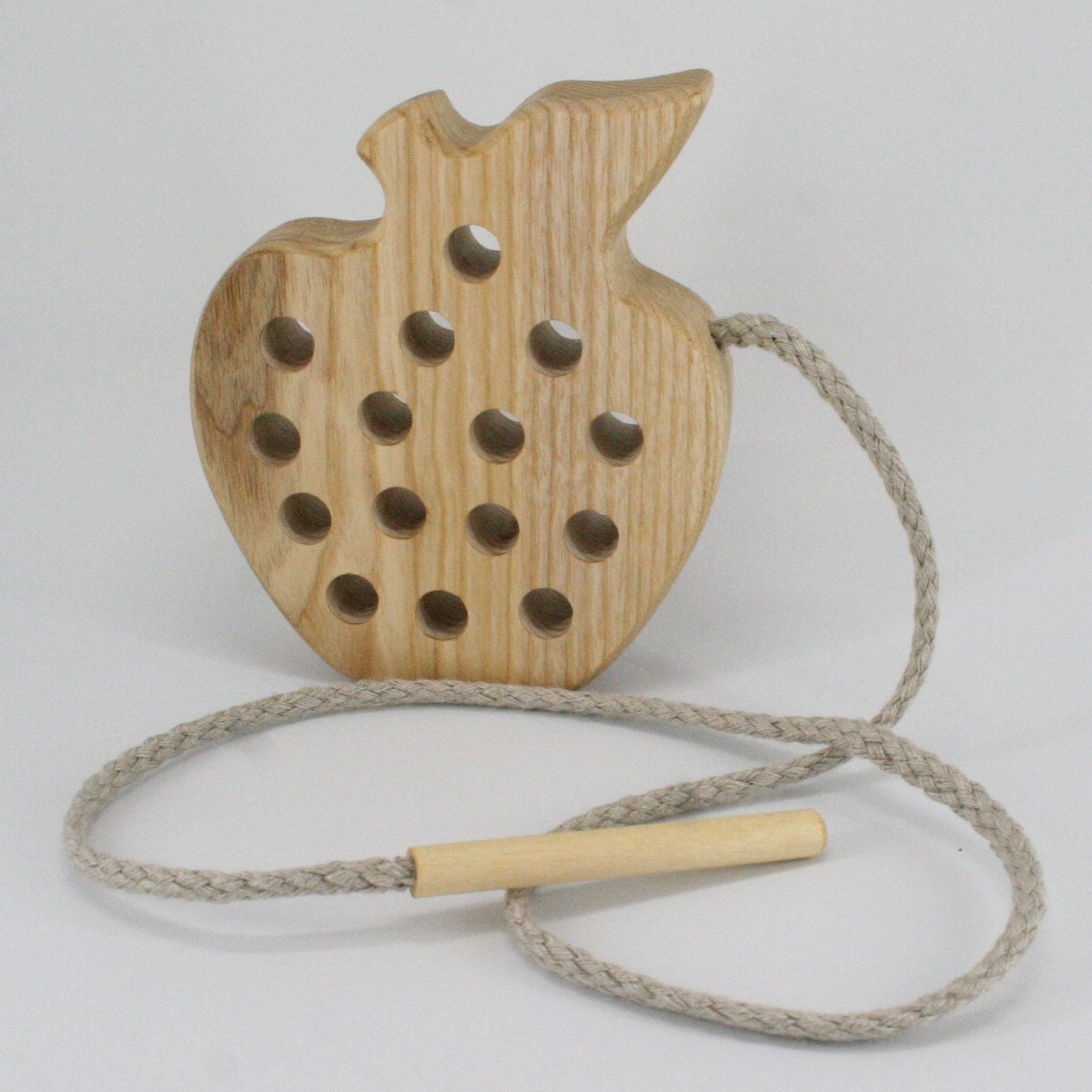 Wooden Threading Lacing Toys Apple solid ash wood linen Etsy