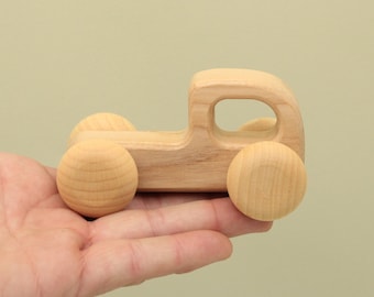 Handmade Natural Wood Car: Montessori Toddler Toy