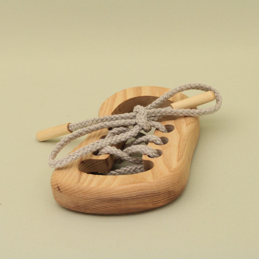 Handmade Wooden Threading Lacing Toy Educational Left Shoe for Fine ...