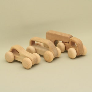 Set van 3 handgemaakte biologische houten auto's - milieuvriendelijk speelgoed voor jongens en meisjes peutercadeau gratis verzending