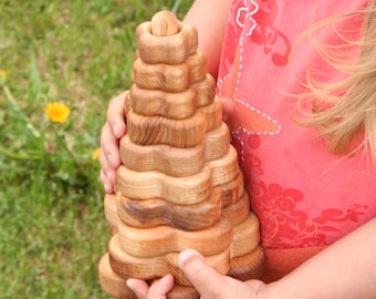 Natürliche handgefertigte pädagogische Blume Holz Stapel Pyramide Montessori Waldorf Inspiriert Lotes Spielzeug Baby Geschenk mit 10 Teilen Kostenloser Versand