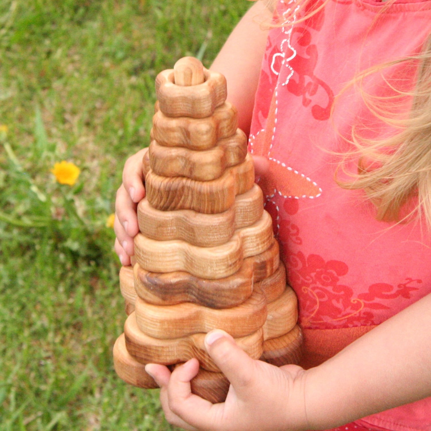 Natural Handmade Educational Flower Wooden Stacking Pyramid Montessori Waldorf Inspired Lotes Toys Baby Gift with 10 Parts Free Shipping