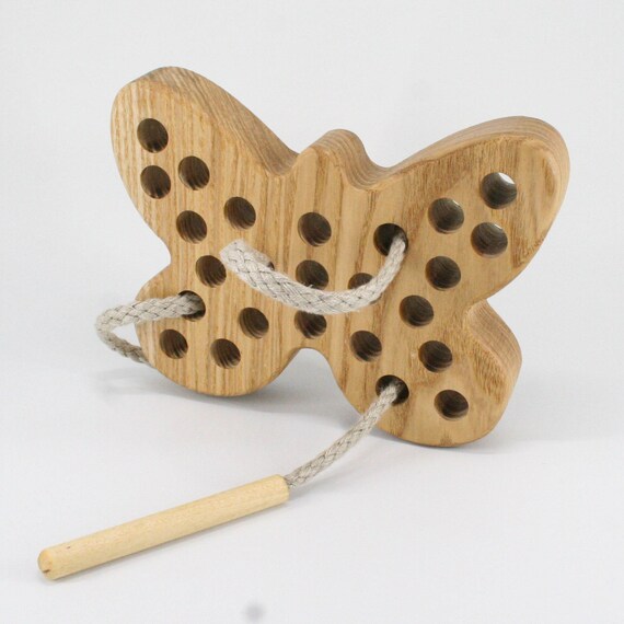 wooden threading toy