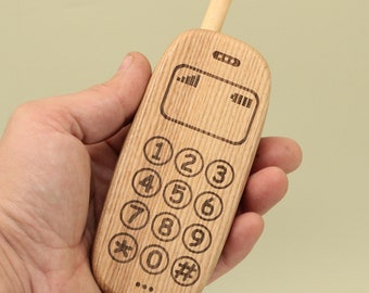 Natural Handmade Educational Wooden Mobile Phone - Waldorf and Montessori Inspired Toy Imaginative Play for Babies Free Shipping