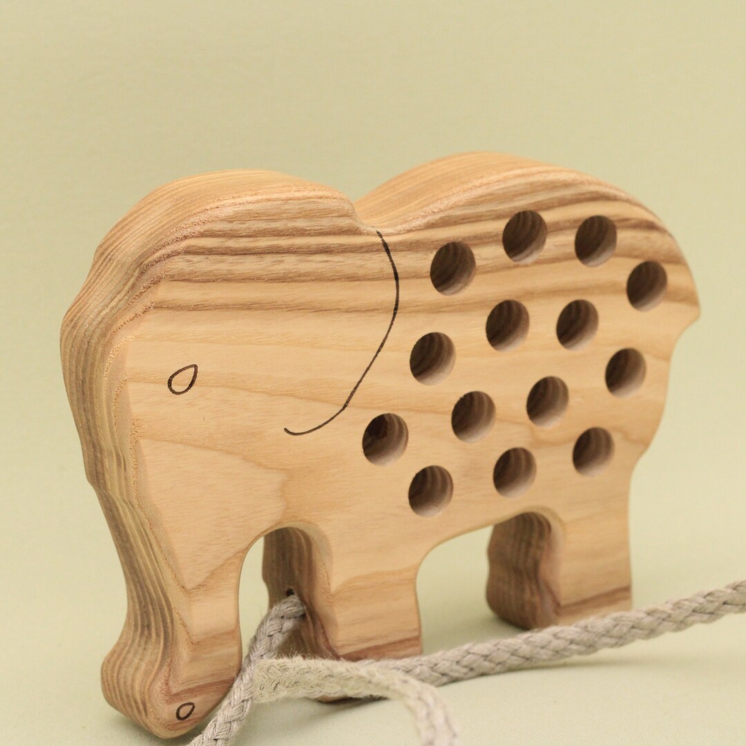 Handmade Wooden Threading Lacing Toy Educational Elephant for Fine ...