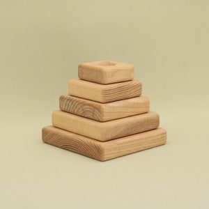 Educational Handmade Natural Square Wooden Stacking Pyramid Montessori Waldorf Inspired Lotes Toys Baby Gift with 5 Parts Free Shipping