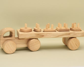 Handmade Wooden Car with Mathematical Trailer Montessori and Waldorf Educational Vehicle Gift for Little Boys and Girls Toys Free Shipping