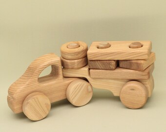 Wooden Car Constructor: Montessori Stacking Toy with Trailer