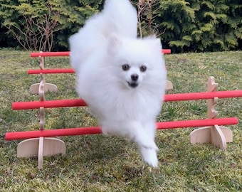 Ręcznie robiony drewniany zestaw przeszkód do agility dla psów – regulowane płotki treningowe (zestaw 2 szt.)