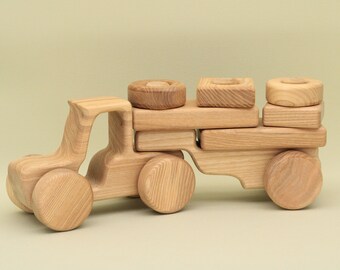Wooden Tractor Constructor Montessori Educational Natural Handmade 13 Parts Building Blocks Lotes Toys Baby Gift Free Shipping