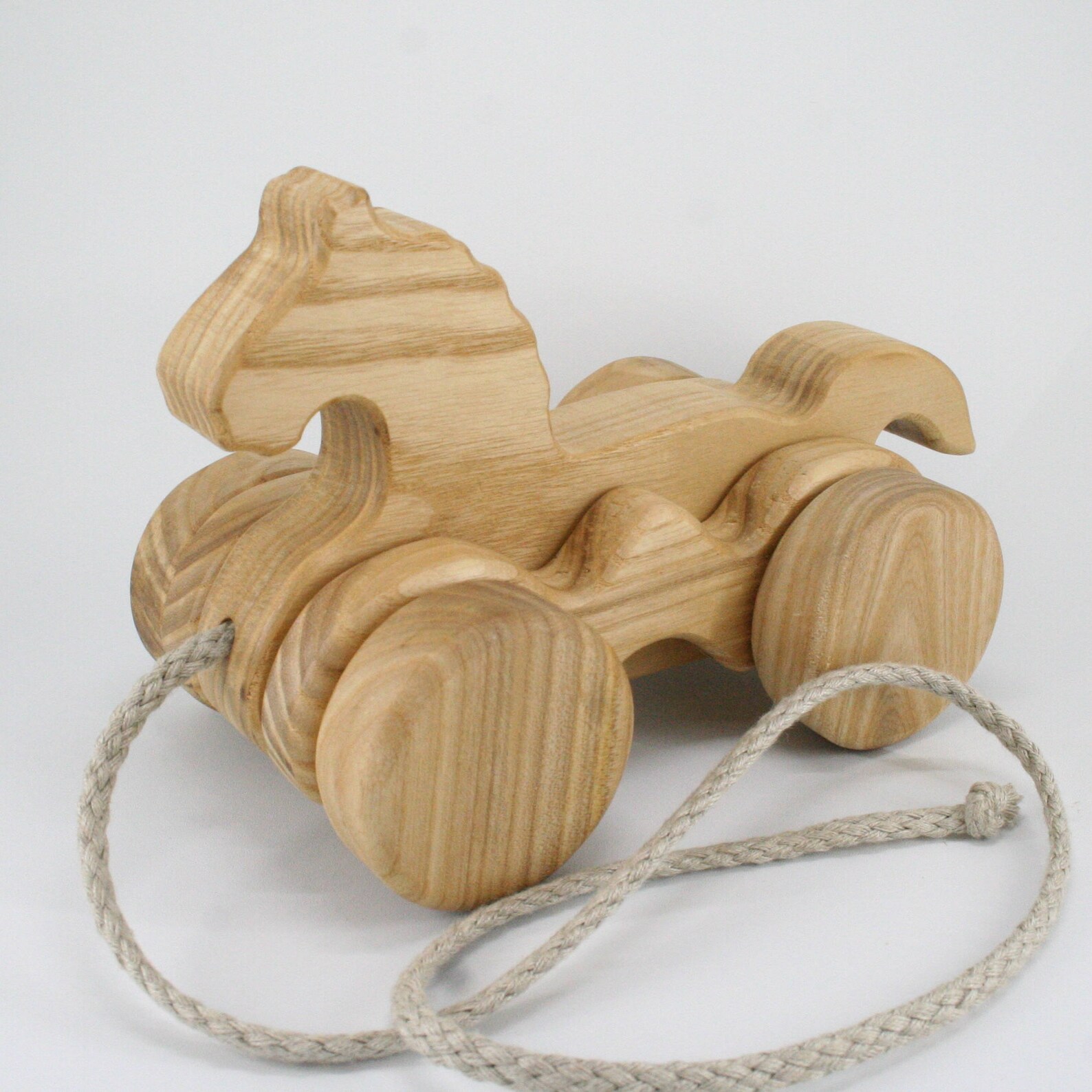 Wooden Pull Along Toys Horse Natural Solid Ash Wood Linen Etsy