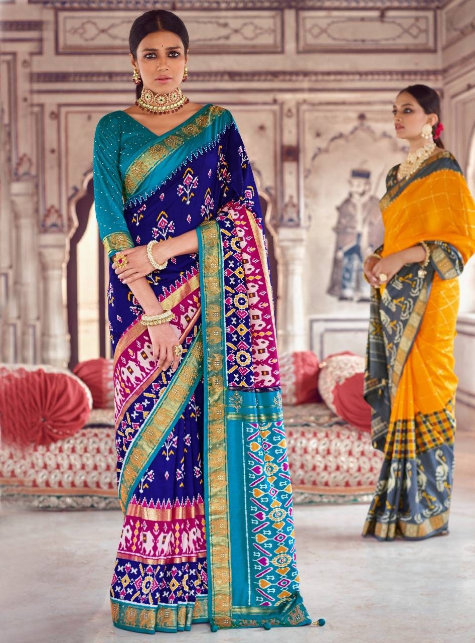 Women Party Wear Pure Patola Silk Saree with Un-Stitched Blouse