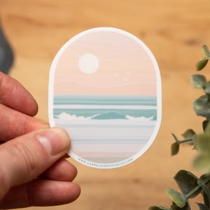 Oval Sunrise Crashing Wave Vinyl Sticker image 5