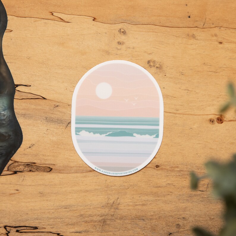 Oval Sunrise Crashing Wave Vinyl Sticker image 3