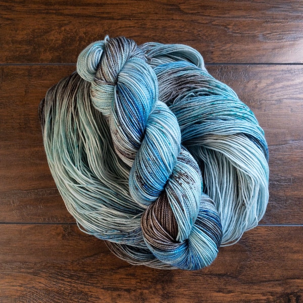 Autumn Air - Light Blue and Grey Hand Dyed Variegated Yarn, Sock DK Worsted, Superwash Merino Wool Nylon Cashmere, Choose Your Own Base