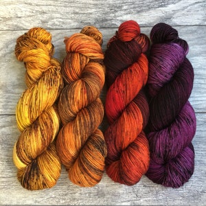 Set Ablaze Fade Set - FOUR Skein Yarn Set, Shawl or Sweater Kit, Fall Autumn, Sock DK Worsted Weight Options