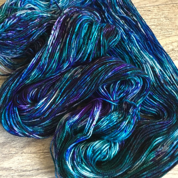 Deep Dive - Hand Dyed Super Speckled Yarn, Superwash Merino Wool Nylon Cashmere, Choose Your Own Base, Sock DK Worsted, Teal Blue Purple