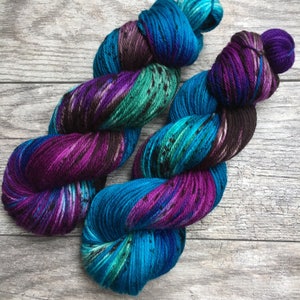 Midnight in the Garden - Hand Dyed Variegated and Speckled Sock or Fingering Weight Yarn, Superwash Merino Nylon, Choose Your Own Base