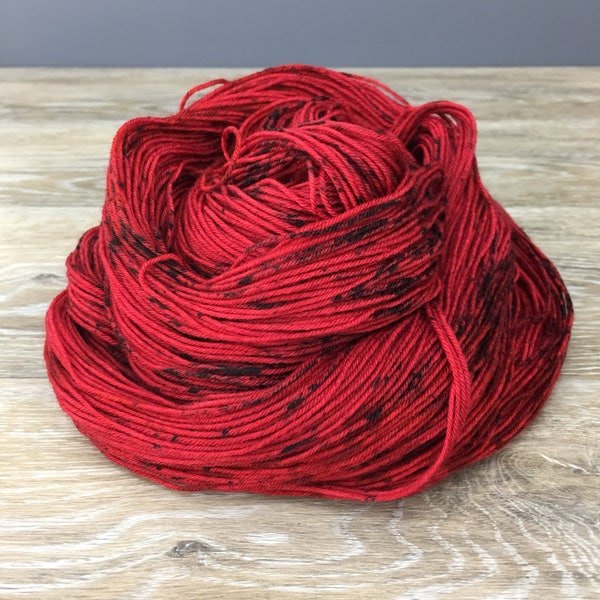 Apple Spice - Red Speckled Hand Dyed Sock, DK or Worsted Weight Yarn, Superwash Merino Nylon Cashmere, Various Base Options, Fall Autumn