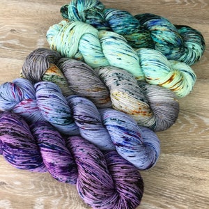 Stoney Speckle Fade Set IV- FIVE Skein Yarn Set, Shawl or Sweater Kit, Sock DK Worsted Weight, Superwash Merino Wool Nylon