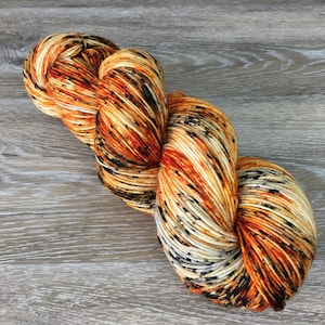 Calico Koi - Orange and Black Super Speckled Hand Dyed Yarn, Sock DK Worsted, Superwash Merino Nylon Cashmere, Various Base Options