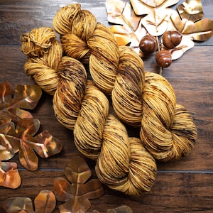 Harvest Gold - Hand Dyed Super Speckled Yarn, Sock DK Worsted, Superwash Merino Wool Nylon Cashmere, Choose Your Own Base