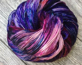 Orion Nebula - Galaxy Hand Dyed Variegated Yarn, Superwash Merino Wool Nylon Cashmere, Sock Fingering DK Worsted, Purple Pink Blue