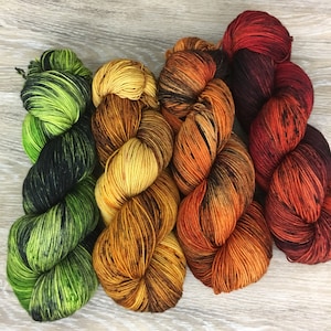 Turning Leaves - FOUR Skein Yarn Set, Shawl or Sweater Kit, Fall Autumn, Sock DK Worsted Weight Options