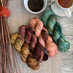 Tea Set - FOUR Skein Speckled Yarn, Sock, DK, or Worsted Weight Speckled Fade Set, Shawl or Sweater Set