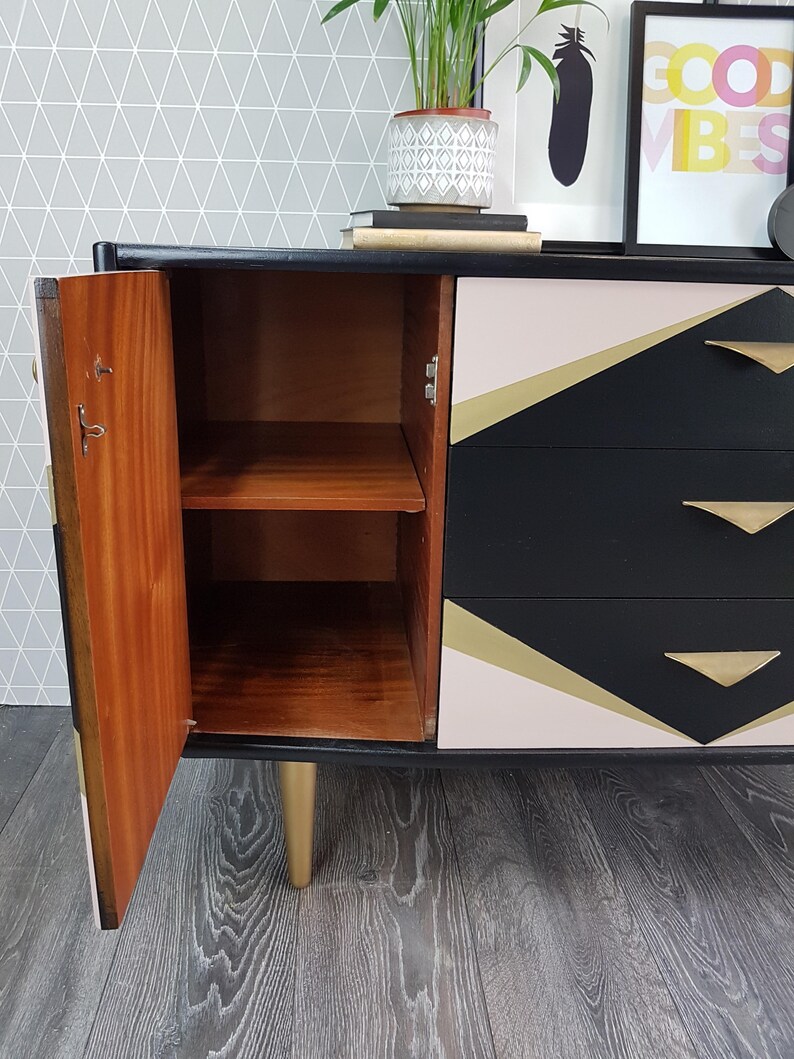 Mid Century Modern vintage sideboard with hand painted Etsy