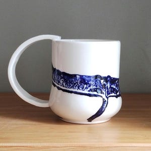 China Mug. Blue and White Mug. Coffee Cup. Simple Mug. Modern Mug. Fine Bone China Mug. White Mug. Anniversary Gift. Wedding Gift.