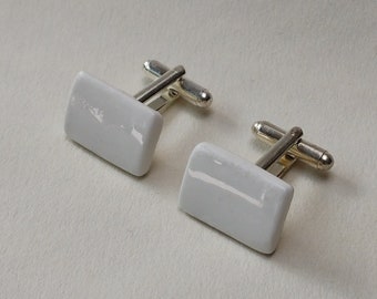 China Rectangular Cufflinks. Ceramic Cufflinks. White China Cufflinks. Cufflinks China Anniversary Gift. Cufflinks Mens Christmas Gift.