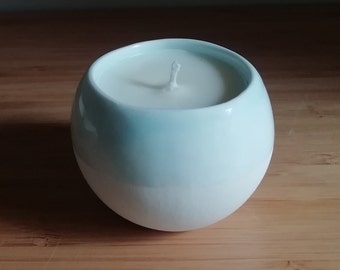 Handmade Globe Candle: Fine Bone China Bowl, Soya Wax (Ice Blue or White)