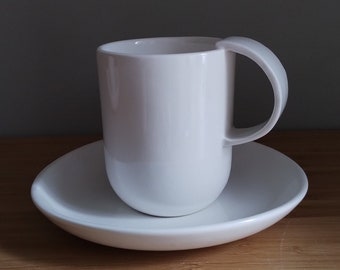 Handmade Fine Bone China Espresso Cup and Saucer, Minimalist Design