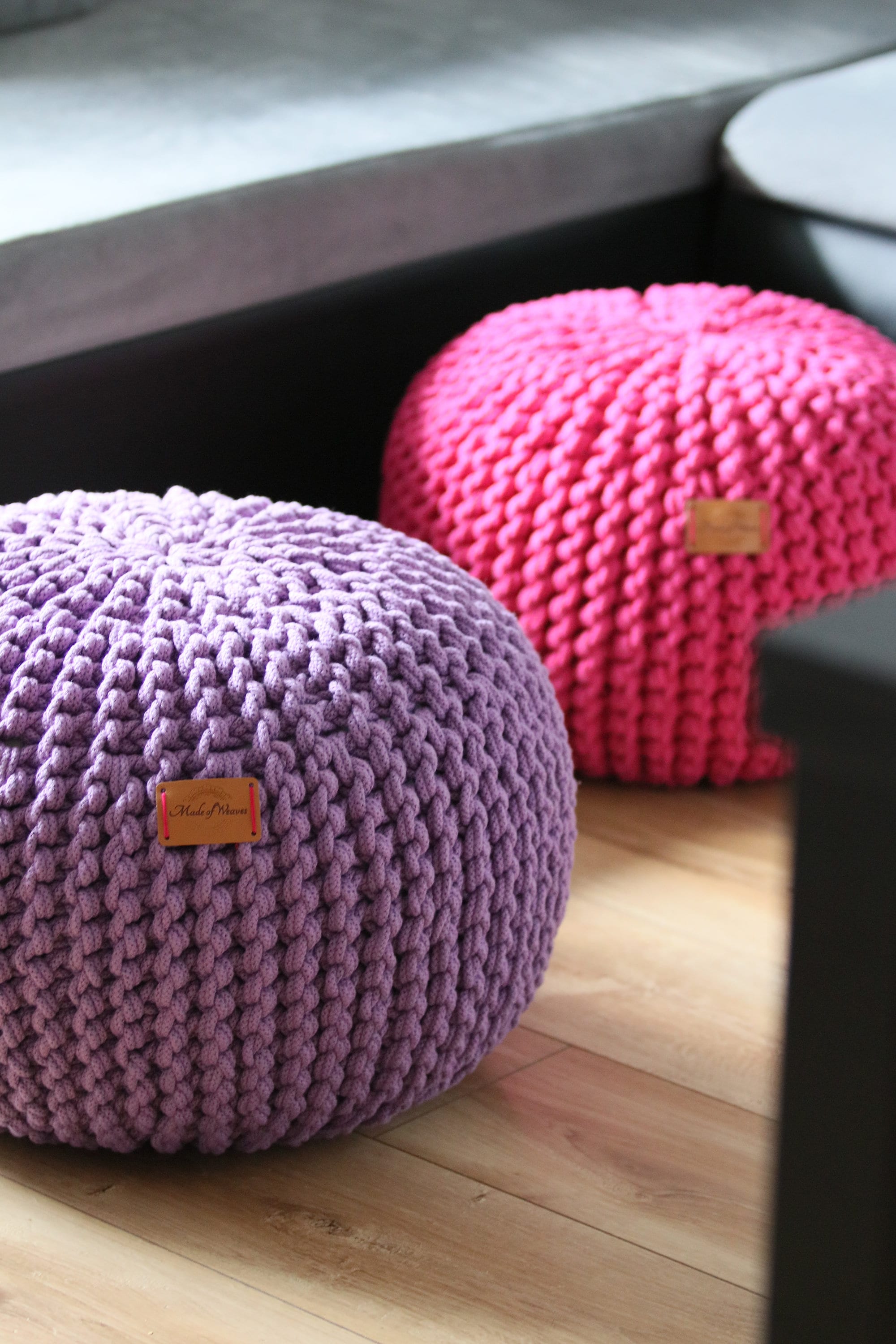 Chunky double cord/ Purple pouf/ chunky knitted pouf knit Etsy