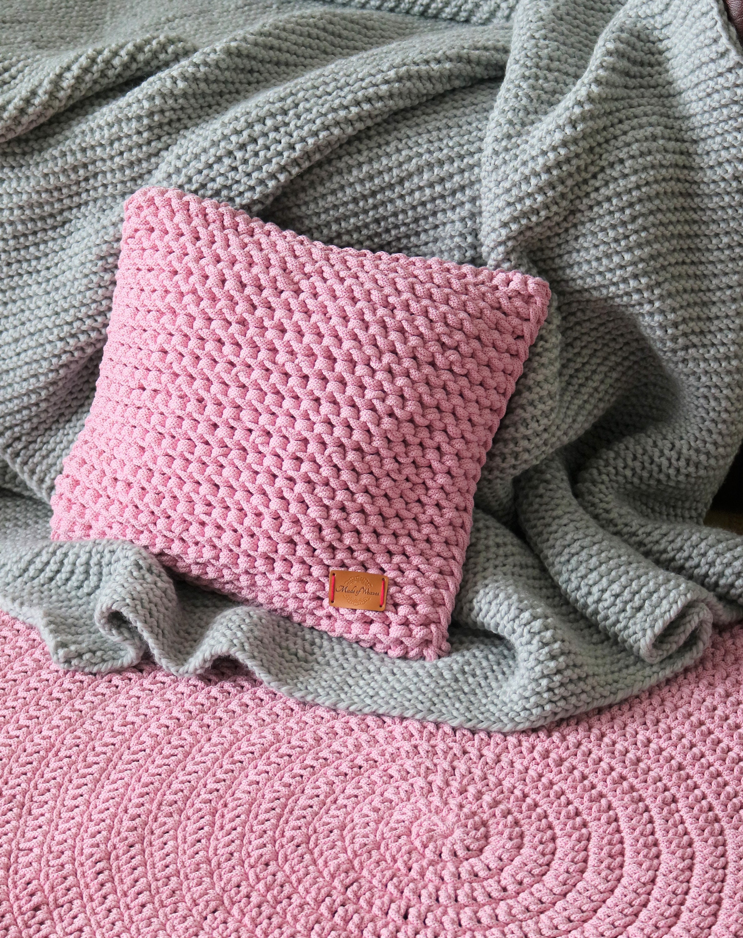 Housse d'oreiller Tricotée à La Main/Coussin Tricoté Fait Volumineux Oreiller Tricoté