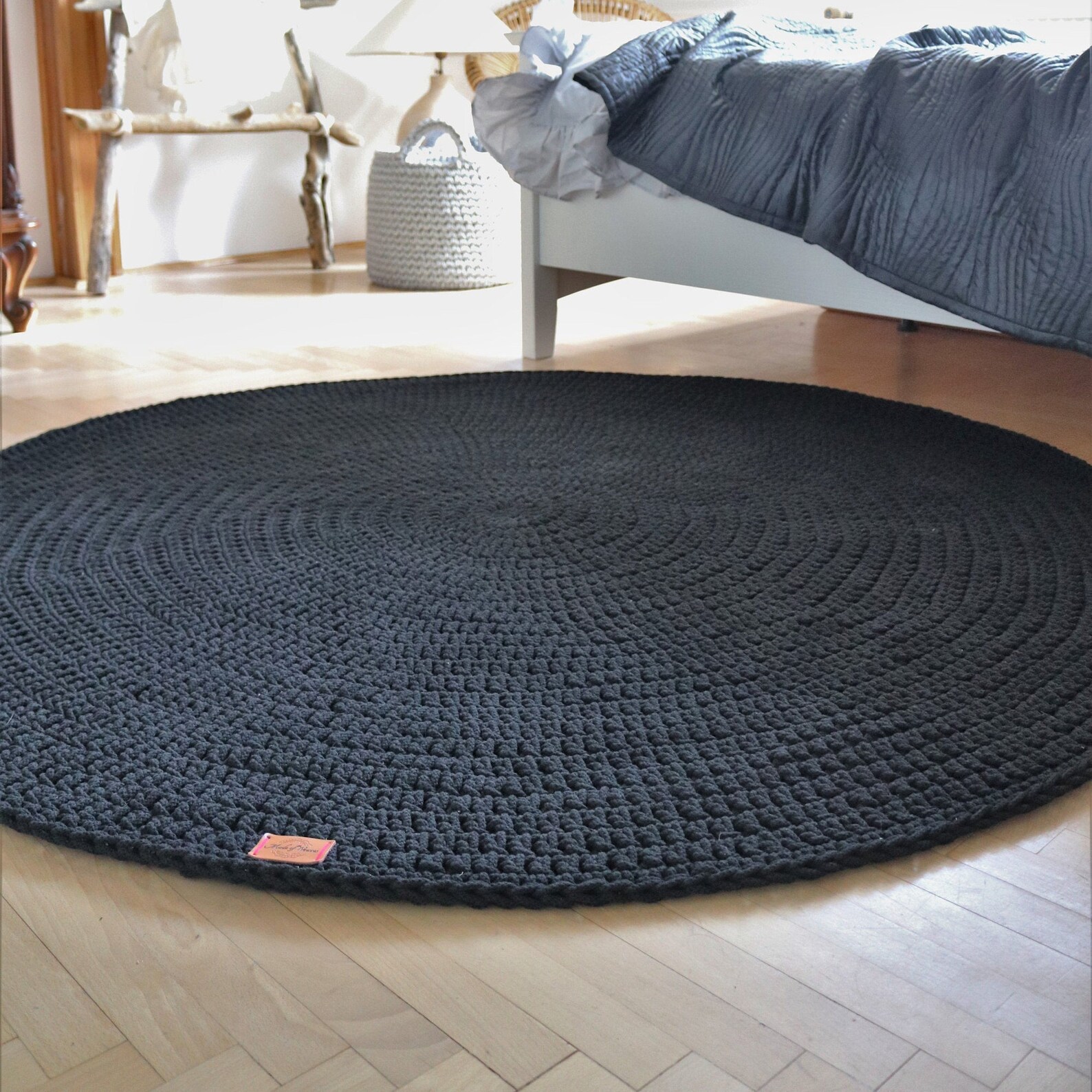 Scandi Boho Modern Black Round Rug Washable Nursery Rug Etsy