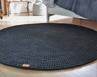 Handmade Crochet Neutral Decor Scandi Livingroom Grey Round Rug| Washable Nursery Rug| Cotton Crochet Washable floor Rug