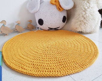 Modern Yellow doily rug, Round area rug Nursery Rugs Skandinavische Teppich rund alfombra trapillo modern enfant Large Crochet floor Rug