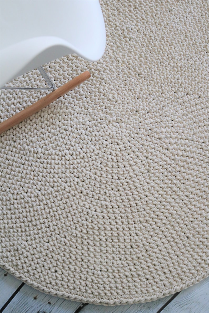 Handwoven Natural Cotton Rug Cream Round Simple Modern Rug Nursery Crochet Rug Washable Cotton Rug Round area rug Modern kids floor mat image 2