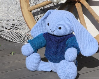 Easter Gift Big Blue Bunny Plush, Bunny Rabbit Amigurumi, Bunny Stuffed Animal Toy, Bunny Plushie, Bunny Rabbit Soft Toy