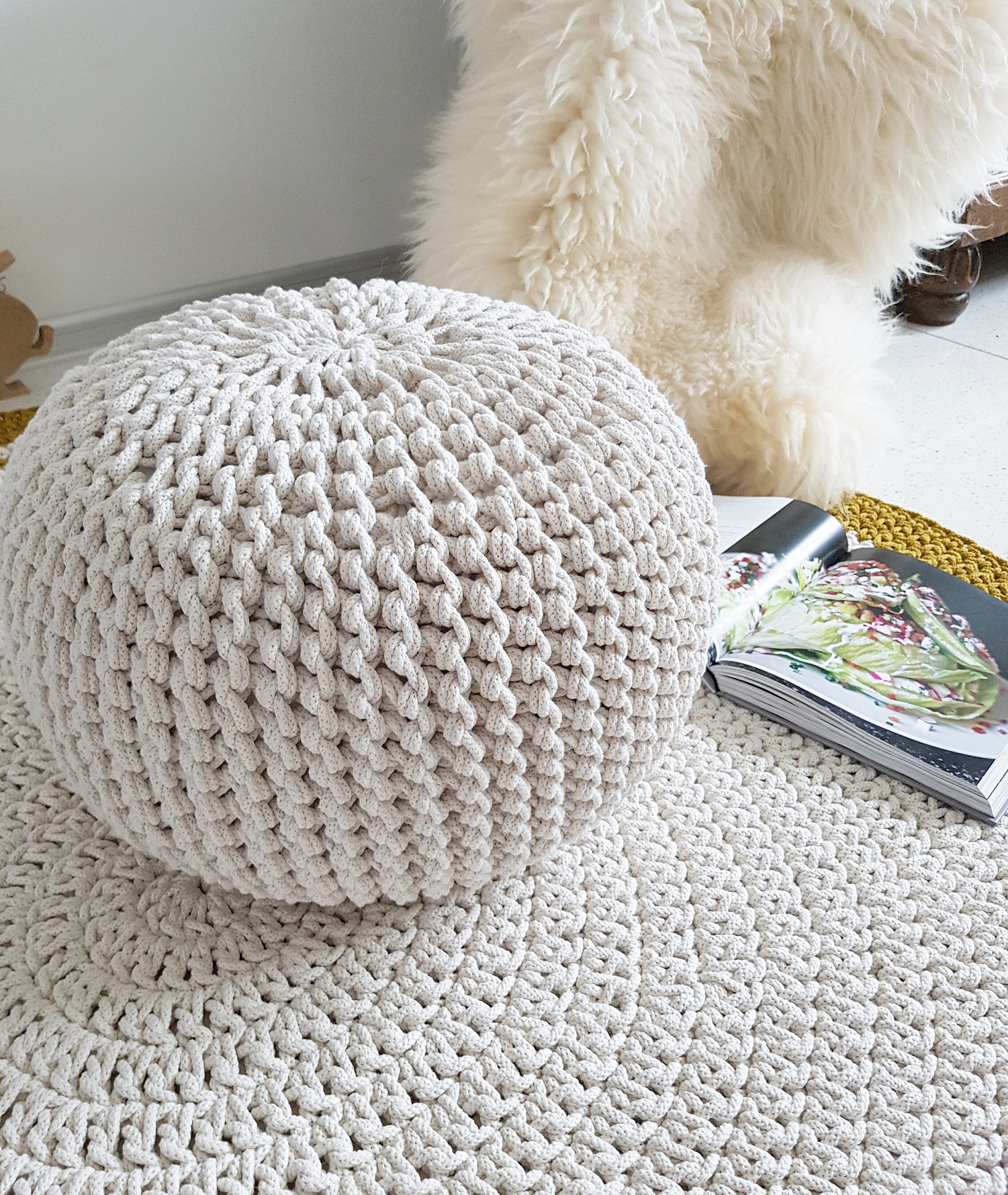 Chunky Hand Knitted Ivory Footstool Pouf Ottoman - Etsy