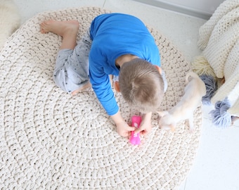 Chunky Natural Decor Ivory Cream Many colors Baby nursery carpet round crochet rond tapis enfant hippie shabby teppich rund floor houseware