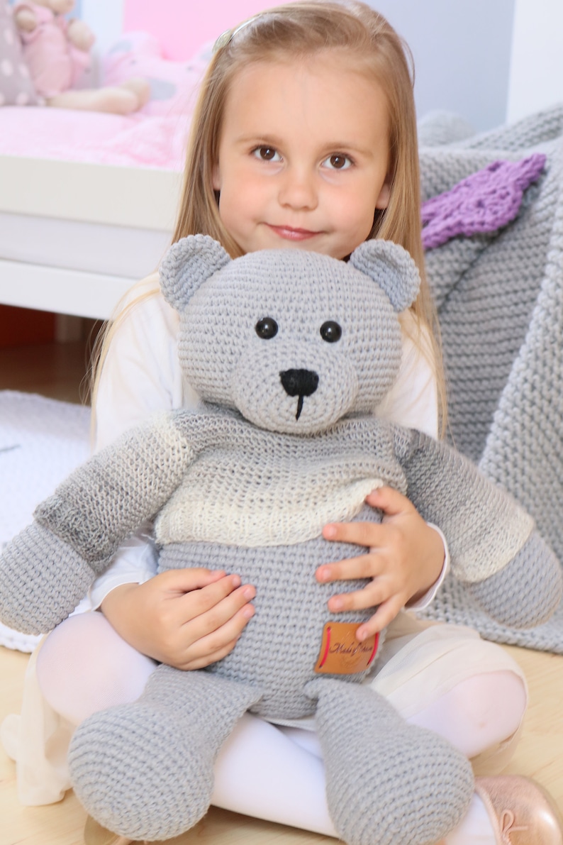 BIG XL Crocheted Gray Teddy Bear Plush Bear Amigurumi Teddy Etsy