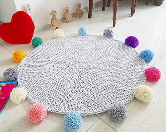 Gift for Children Play mat Pom pom round rainbow pastel rug, colorful bebe carpet teppich hippie houseware tapis enfant kids rugs