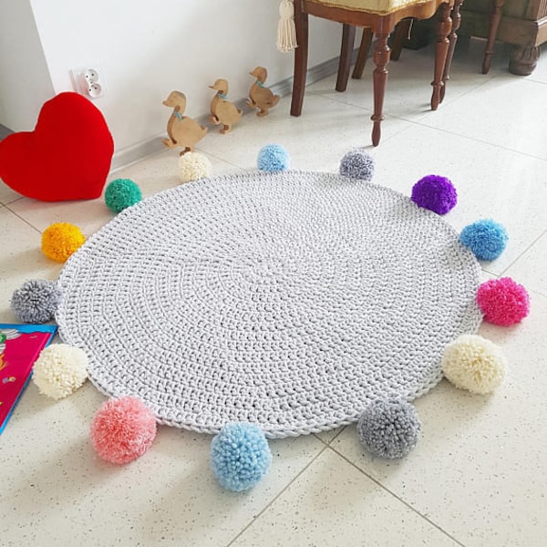 Gift for Children Play mat Pom pom round rainbow pastel rug, colorful bebe carpet teppich hippie houseware tapis enfant kids rugs