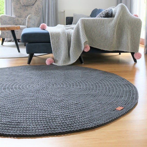 Modern Dark Gray Round Rug Area Nursery