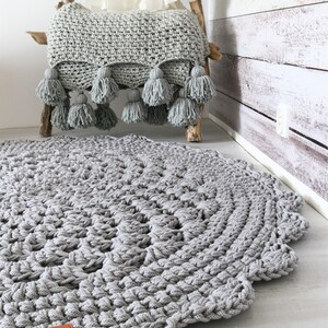 Handmade Crochet Natural Decor Nursery Bedroom Rug, Boho Cozy Texture Round Neutral Gray rug, hippie shabby teppich rund floor houseware image 5