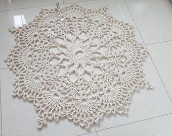 Handmade rustic glam ecru doily rug with picots, Many Sizes Colors, Natural Carpet Cotton Cord Rug Shabby Chic Romantic Design Modern Rug